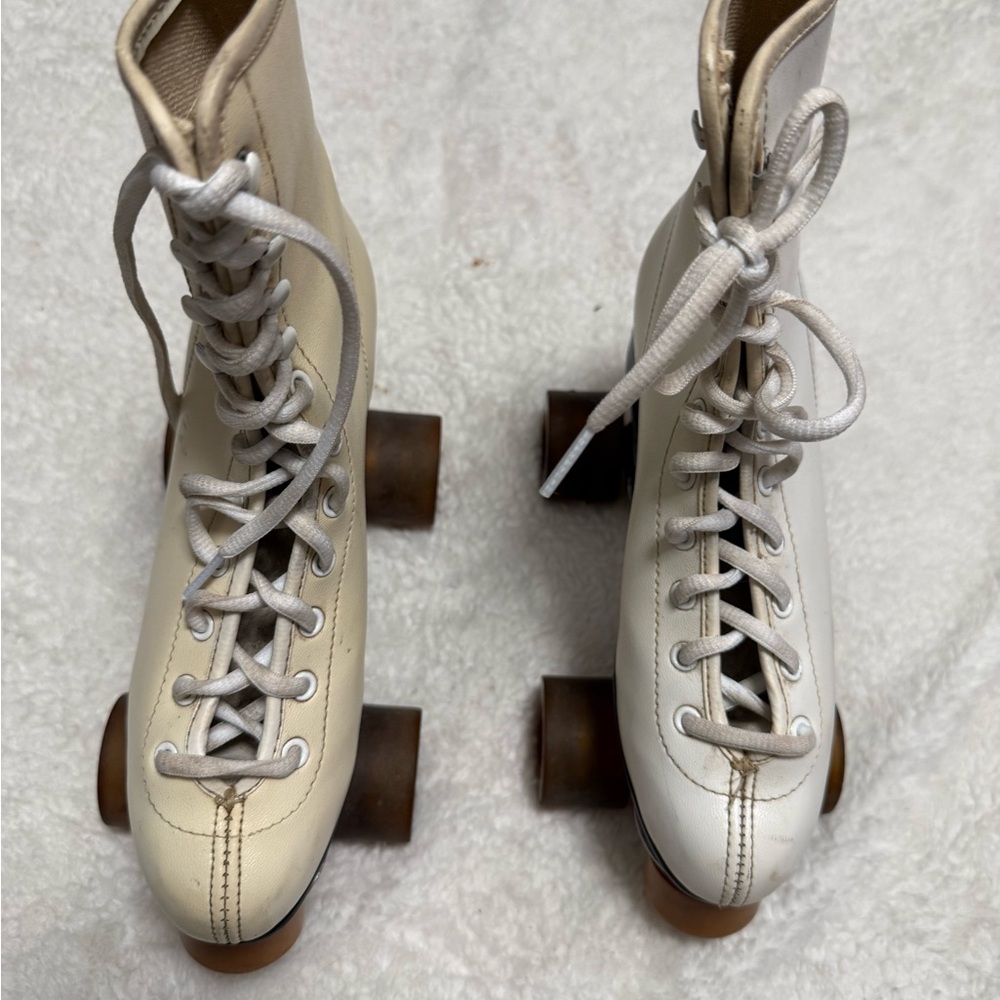 Vtg 60’s White Leather Roller Skates Sz 5 Roller Derby Urethane Wheels USA Rink